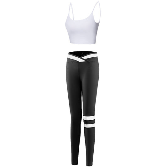 Croix Beauté Dos Soutien-Gorge de Sport Antichoc Rayé De Yoga Pantalon Femmes